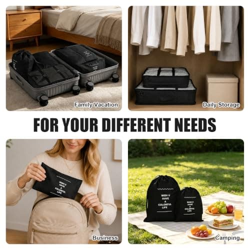 Hittriu 8 Pack Waterproof Packing Cubes for Suitcase, Lightweight Travel Packing Organiser Bags for Clothes Shoes Toiletries, Durable Machine Washable Travel Storage Bag (Black) — view 5