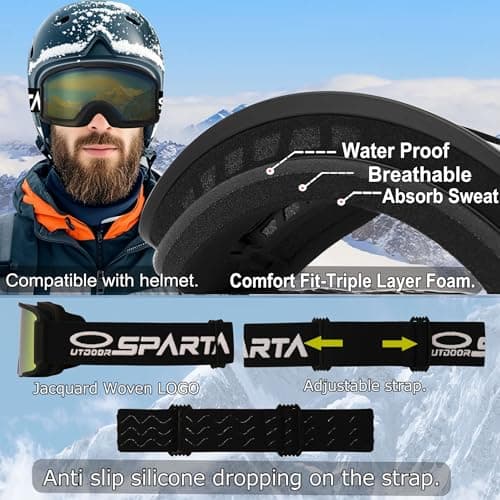 OUTDOORSPARTA Adult ski goggles (7. Black Frame, Yellow Lens) — view 3