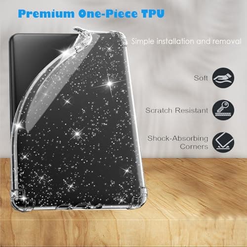 VOVIPO Clear Case Glitter for 7" Kindle Paperwhite/Paperwhite Signature Edition(12th Generation,2024), Ultra Soft Transparent TPU Skin Back Cover Reinforced Corners for Kindle Colorsoft,Glitter — view 3