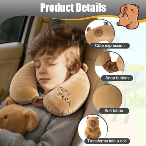 Alaoo Cute Neck Pillow, Deformable U-shaped Pillow with Animal, 2-in-1 Deformable Neck Pillows Play Companion for Adults, Kids, Children in Home, Office, Camping, Travelling, Sleeping, Capybaras — view 3