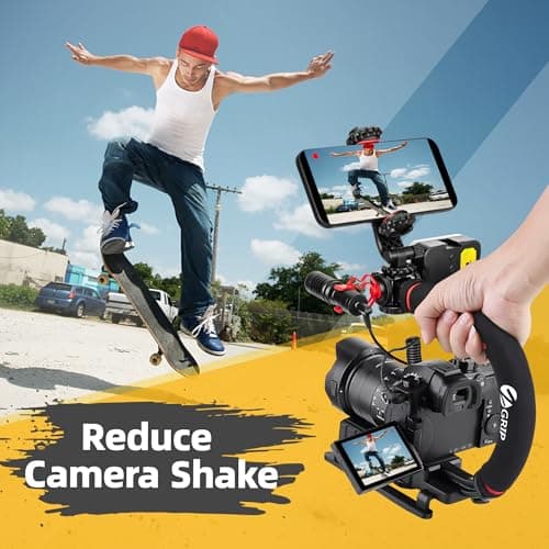 Zeadio Video Handheld Stabilizer, All-in-One Vlogging Camera Handle Grip Rig Kit with Dimmable LED Video Light, Microphone, Phone Holder, Action Camera Adapter for Camera DSLR and All Smartphones etc — view 5
