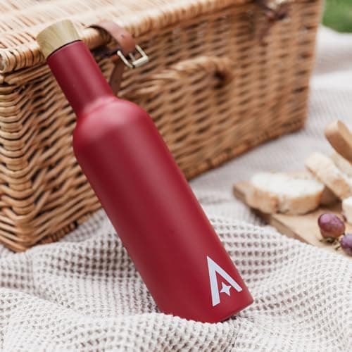 Insulated Travel Wine Bottle/Thermal Bottle Flask for Hot or Cold Drinks / 750ml Stainless Steel Screw Top (Red) — view 4