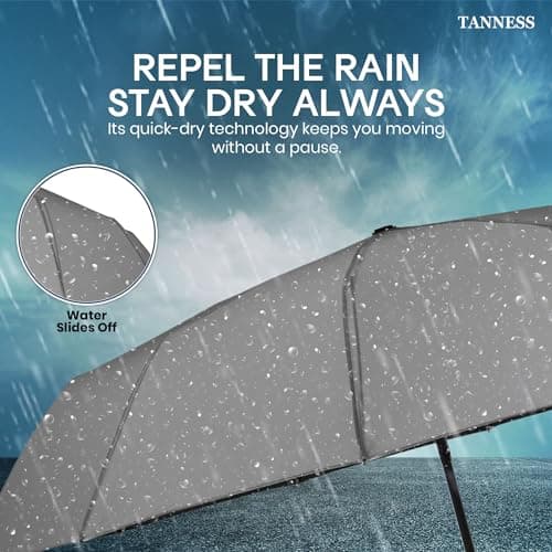 TANNESS Windproof Umbrella – 10-Rib Waterproof & Compact with Automatic Open/Close Function and Ergonomic Handle – Folding Mini - Strong for Wind and Rain (Grey) — view 5