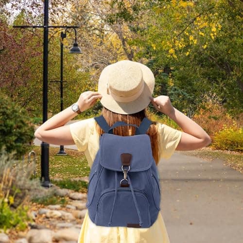 ModaZeal Small Canvas Backpack Women Men Vintage Drawstring Rucksack — view 2