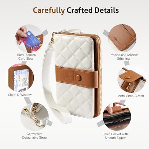 TiMOVO RFID Leather Wallet with Wrist Strap for Women, Beige + Brown — view 5