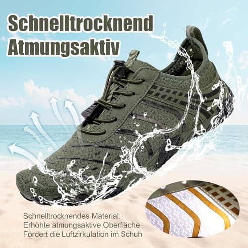 Barefoot Shoes Quick Dry Aqua Shoes Water Shoes Men Women Summer Beach Shoes Toe Protection Non Slip Swimming Shoes Lightweight Stylish River Shoes, Green, 6UK — view 3