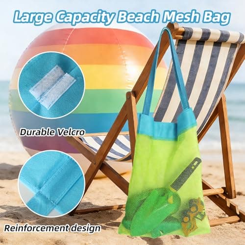 3Pcs Mesh Beach Toys Backpack Bag, Water Bottle Carrier, Large Portable & Foldable Sea Shell Bag With Adjustable Carrying Straps Set for Outdoor Activities (Green) — view 4