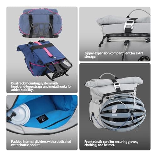 Front Bag for Brompton Bike 17L Roll Top Cycling Bag with Frame, Folding Bike Carrier with Shoulder Strap, Helmet Storage, for Travel Commuter Bicycle,Backpack (Requires Mounting Block)-Grey — view 5