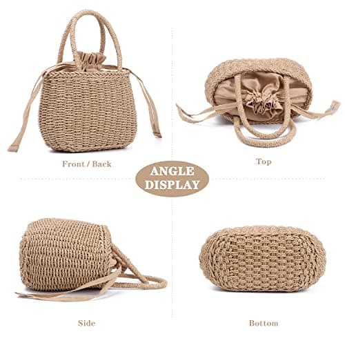 EVEOUT Women's Straw Handbag Top-Handle Bags Girls Summer Woven Straw Basket Bag Clutches Beach Vacation Bag — view 4
