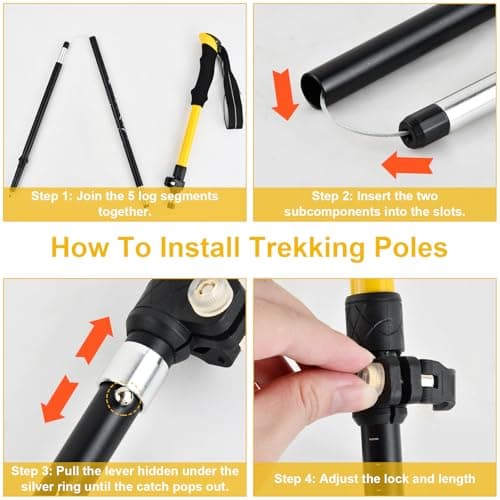 2 Pack Trekking Poles, Collapsible Walking Poles, Lightweight Hiking Sticks for Women Men, with Quick Lock System, Folding, Ultralight for Camping, Backpacking, Mountaining, 113-138cm (Yellow) — view 4