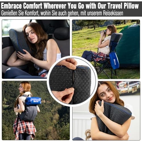 Marcolumb Travel & Camping Comfortable Memory Foam Pillow – Easy to Carry Portable Bag – Temperature Regulating Pillow Case - Perfect for Travelling (Grey Contour) — view 2