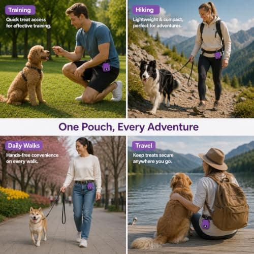 Waterproof Dog Training Pouch with Spill-Proof Zip Closure - Lightweight Foldable Waist Bag for Outdoor Pet Treats and Snacks Storage, Durable Adjustable Belt and Carabiner for Hands-Free Carrying — view 5