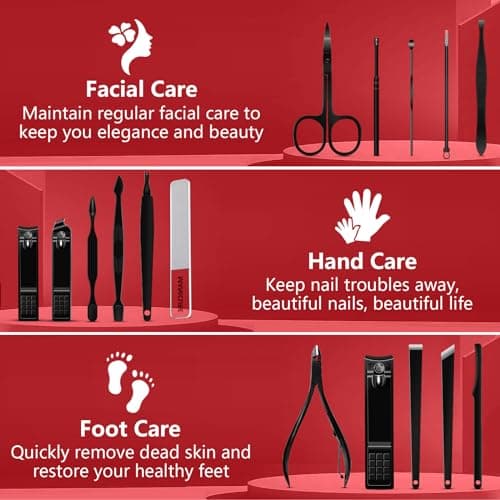 Manicure Set Pedicure Kit, 16 Pcs Stainless Steel Nail Clippers Set, Professional Nail Care Tools Grooming Kit with Portable Travel Leather Case for Men Women Black — view 2