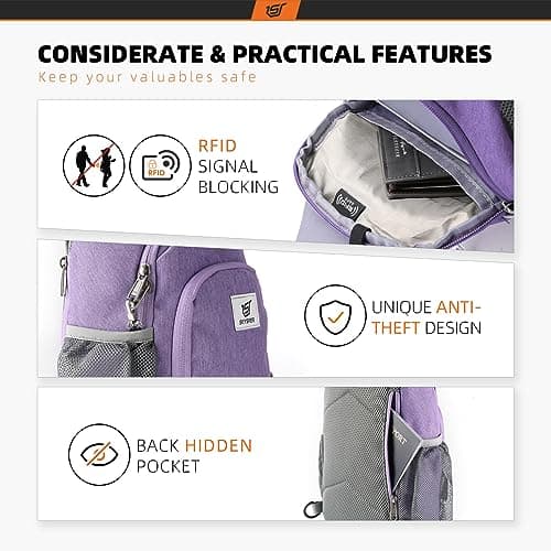 SKYSPER Sling Bag RFID Crossbody Sling Backpack Cross Body Shoulder Bag Travel Hiking Daypack for Women Men(Purple,Medium) — view 3