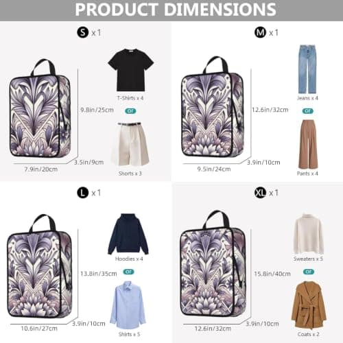 Vortithora 4 Set Lavender-Geometric-Pattern Compression Packing Cubes — view 3