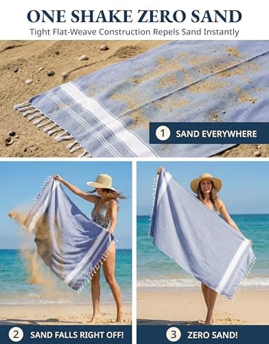 Lane Linen Beach Towels 4 Pack Oversized - Cotton Rich Turkish Towel Set, Pre-Washed Oversized Beach Towel, Quick Dry Beach Towels For Travel, Beach Towel Large, Sand Free Towel,39"x71" - Forever Blue — view 5