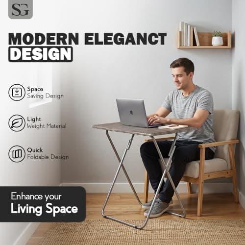 SG Traders Side Folding Coffee Table, Small TV Snack Tray for Eating, Sofa Laptop Desk, Outdoor Foldable Camping Tables, Living Room (Light Wood Grain, Small) — view 5