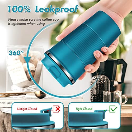 Dycietx Travel Mug with Leakproof Lid, Insulated Reusable Coffee for Hot&Cold Drinks/Tea, Portable Stainless Steel Thermal Takeaway Cup Car/Outdoor/Picnic/ Office/School (510ml Blue), CM03RD — view 5