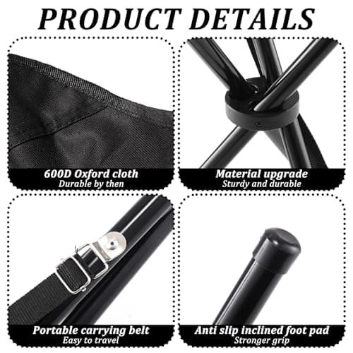 KKONHII 2PCS Portable Folding Camping Stool,Travel Outdoor Tripod Seat,Black Folding Camping Chairs for Camping Party Picnic Beach Garden Lawn Walking Hiking — view 3