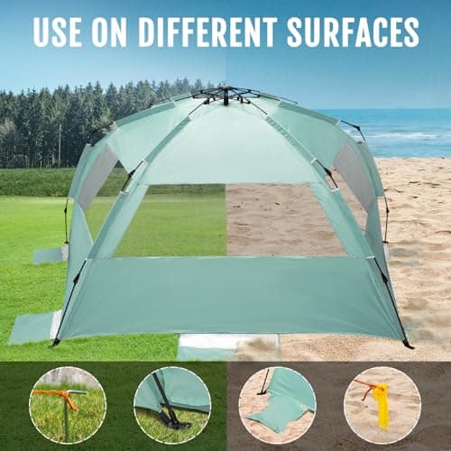 WhiteFang Deluxe XXL Pop Up Beach Tent Sun Shade Shelter for 5-6 Person, UV Protection, Extendable Floor with 3 Ventilating Windows Plus Carrying Bag, Stakes, and Guy Lines (Mint Green) — view 6