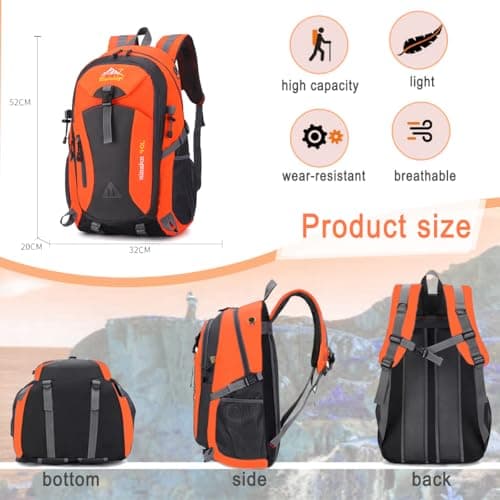 Nircho 40L Hiking Backpack Lightweight Breathable Trekking Rucksack for Men Women, Durable Water Resistant Travel Bag for Skiing Camping Climbing Cycling Trekking Mountaineer Outdoor Sports (Orange) — view 3