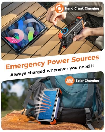 BLAVOR Solar Power Bank with Hand Crank and 4 Cables, 20000mAh Wireless Portable Charger with USB C & Camping Light, 20W Fast Charging Battery Pack for iPhone, iPad, Samsung, All Mobile Phones — view 2
