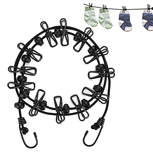 lohey Retractable Washing Line, Portable Clothes Lines for Outside, Travel Washing Line Rope with 12 Clips for Travel Camping Accessories
