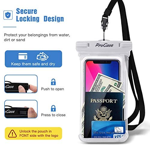 ProCase 2 Pack Waterproof Phone Pouch, Underwater Case phone sleeve for iPhone 17 Air 16 15 14 Plus Pro Max 13 12, Galaxy S24 Ultra S23 S22 Up to 7.0 inch, Cruise Beach Essentia -White/Black — view 5