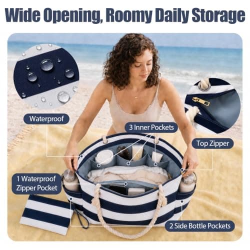 Vavabox 35L Large Beach Bag Set with Zip, Waterproof Beach Bags for Women — view 4