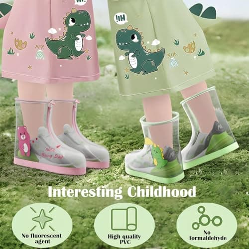 JYJLLM Dinosaur Pattern Waterproof Overshoes, Green Transparent Reusable Shoe Covers for Cycling, Outdoor Activities & Rain Protection, Adult All-Weather Footwear Covers(green, L) — view 4