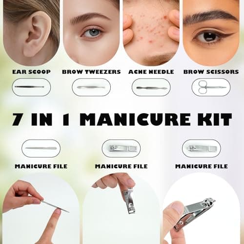LECEHIVO 32 Set Manicure Kit Bulk with Travel Bag 7 in 1 Stainless Steel Mini Nail Clippers Professional Nail Care Kit for Valentine Home Women Men Pedicure Grooming — view 6