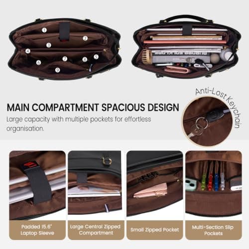RAINSMORE Work Tote Bag for Women PU Leather Laptop Tote Office Handbag — view 3