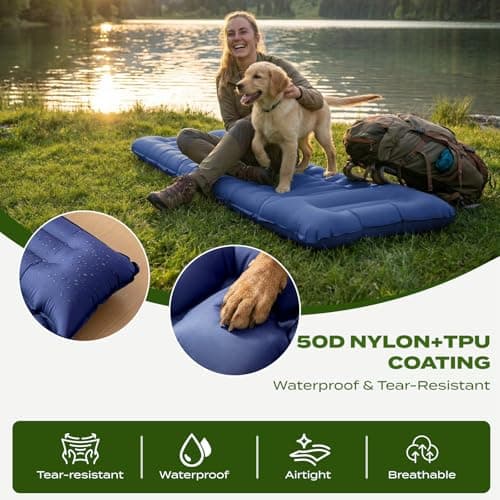 Inflatable Camping Sleeping Pad with Built-in Foot Pump 14cm Thick Waterproof & Tear-Resistant 50D Nylon Mattress Portable, Compact Air Mat for Backpacking, Hiking, Tents, Navy Blue, 190 X 68 X 14 CM — view 5