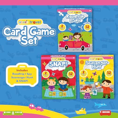 abeec Travel Card Game Set – 3 Pack of Kids Card Games: SNAP, Scavenger Hunt & Roadtrip I Spy – Family Travel Games for Ages 3+ – Compact Car and Plane Activity Set for Holidays and Journeys — view 2