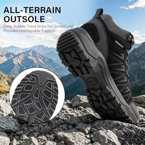 OUTJET Men's Waterproof Walking & Hiking Boots Lightweight, Black — view 6
