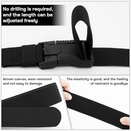 ZOCONE Black Quick Release Military Tactical Belt with 2 Velcro Hooks Adjustable Size Mens Belts Canvas 120cm/47.24in Stretch Mens Elasticated Belt for Work, Sports, Travel No Metal Work Belts for Men — view 3