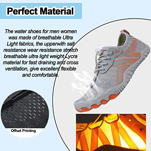Supmix Mens Womens Water Shoes Beach Shoes Mens Womens Swim Shoes Quick Dry Barefoot Shoes Aqua Shoes Sea Shoes Surf Diving Pool Shoes for Mens Womens Gray, 7 UK — view 3