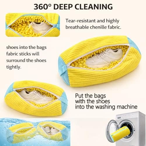 Shoe Washing Machine Bag, Trainer Washing Bag Reusable, Protective Shoe Wash Bag for Washing Machine & Dryer, Microfiber 360° Cleaning Laundry Bag for Trainers（White — view 4