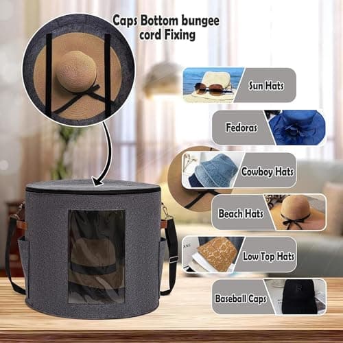 Large Hat Cover - Portable Hat Storage Box with Clear Front Dustproof Lid | Visible Hat Container for Sunhats, Hats, Fedoras, Cupboard Containers, Stackable Organiser, Travel Storage — view 4