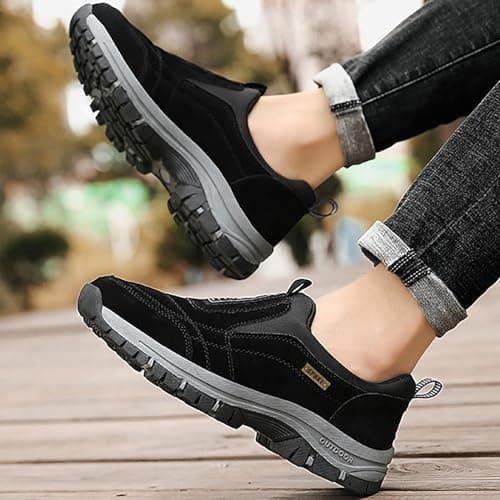 BIISDOST Orthopaedic Shoes Men's Slip On Walking Shoes with Arch Support, Lightweight Outdoor Shoes, Lightweight Work Shoes, Trainers, Outdoor Hiking Shoes, Waterproof, Extra Wide Canvas Shoes, black, — view 6