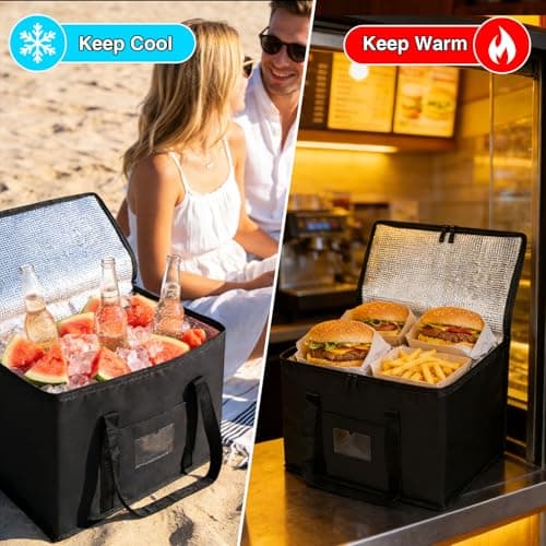 40L Oxford Cloth Cooler Bag, Thermal Cool Bag & Foldable Food Delivery Bag, Insulated for Hot & Cold Food, Durable for Picnic Camping BBQ Family Outdoor Travel & Grocery Shopping, Insulated lunch Bag — view 6
