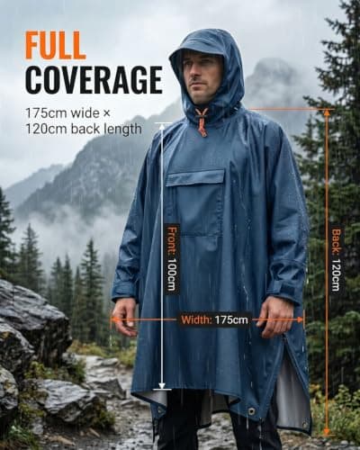 Poncho Waterproof Adult Plus Size New with Zipper Design Rain Poncho Waterproof Poncho Reusable Hooded For Hiking Camping Festivals Travel Lightweight Unisex Ponchos Festival Poncho Adult Blue — view 6