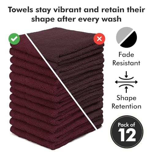 Novo Home Face Towels Pack of 12 – 550 GSM 100% Cotton Washcloths (30x30cm) – Soft, Quick Dry, Highly Absorbent Flannels for Bathroom, Spa, Gym – Burgundy — view 4