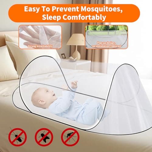 200 * 80 * 56cm Foldable Pop-Up Mosquito Net with Zip, Portable Ultra Light Family Tent for Single Bed, Easy & Fast Installation Mosquitos Net Bed for Home, Dorm, Outdoor, Travel, Camping (White) — view 2