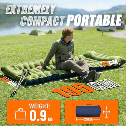 Yuzonc Camping Sleeping Pad, Ultralight Inflatable Camping Mat with Pillow Built-in Foot Pump Portable Inflatable Sleeping Pads Compact for Outdoor Camping, Backpacking, Hiking, Tents — view 3