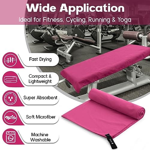 Sinand Microfibre towel 2 Pack |160x80cm+80x40cm| Ultra Lightweight Gym Towel, Quick Dry Microfiber Towels for Sports Travel Camping Beach Swimming (Rose red) — view 2