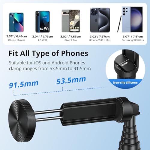 SYNCWIRE 55" Phone Tripod with Bluetooth Remote, Aluminum Selfie Stick Tripod with 360° Rotation, for iPhone & Android Phones, Travel Selfie Stick Stand for Vlogging, Live Streaming, Black — view 3