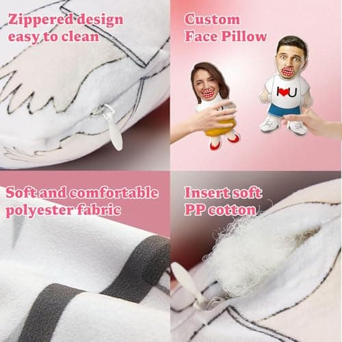 Custom Face Pillow Cute Personalised Photo Plush Doll, 3D Double-Sided Head Body Shaped Plush Stuffed Pillow for Home Sofa Decor Valentine's Day Christmas Funny Pillow Gift for Couples Women Men… — view 5