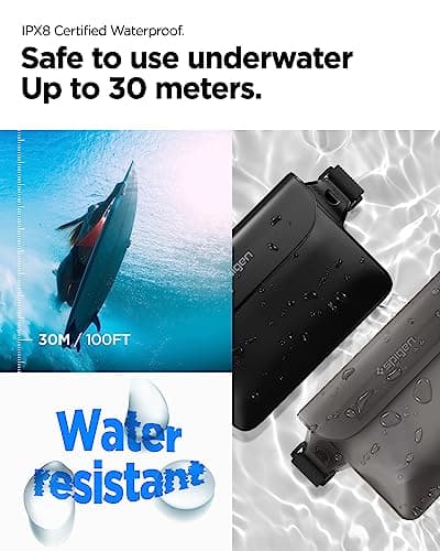 Spigen [2 Pack] Aqua Shield Waterproof Dry Bag, [Quad Seal Tech] [Non-Toxic TPU Material] IPX8 Waterproof Bags with Adjustable Waist Strap - Black — view 3