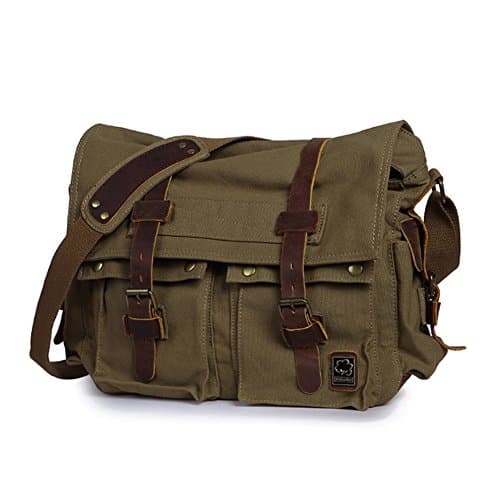 Jonon Vintage Military Men Canvas Messenger Bag for 13.3-17"Laptop (Size 13.3", Green) — view 3